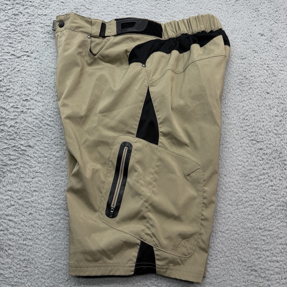 Zoic Ether Mountain Bike Shorts Mens L Beige Adj Waist Performance Stretch Cycle